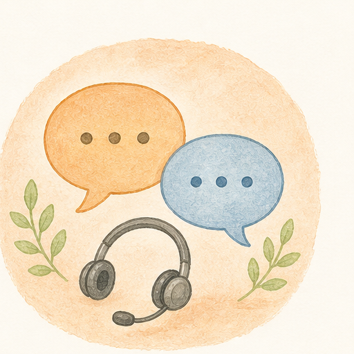 会話の吹き出しとヘッドセットを描いた水彩イラスト